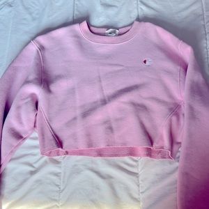 Size small, a bit baggy, pink champion crop sweater